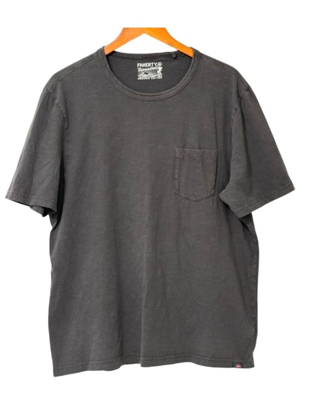 Faherty Men’s Sunwashed Organic Cotton Short Sleeve Pocket T-Shirt Gray Size XL